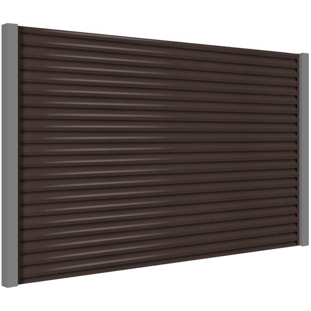 Секция забора жалюзи из ламелей еврожалюзи RAL8017 Коричневый Шоколад Стальной Бархат с металлическими столбами