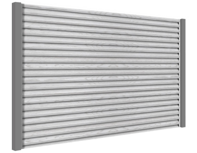 Секция из ламелей Еврожалюзи для заборов типа жалюзи цвет Printech под дерево Беленый Дуб двусторонний с металлическими столбами